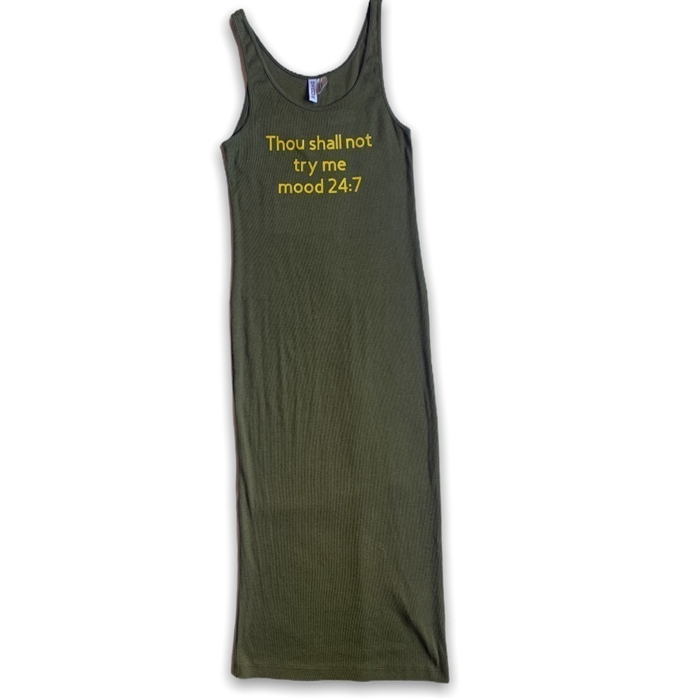Custom Graphic Ribbed Maxi Tank Dress “Thou Shall Not Try Me Mood 24:7” Size M